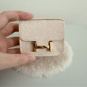 Mini Beige Denim-Style Bag Charm | Faux Leather Micro Purse Keychain